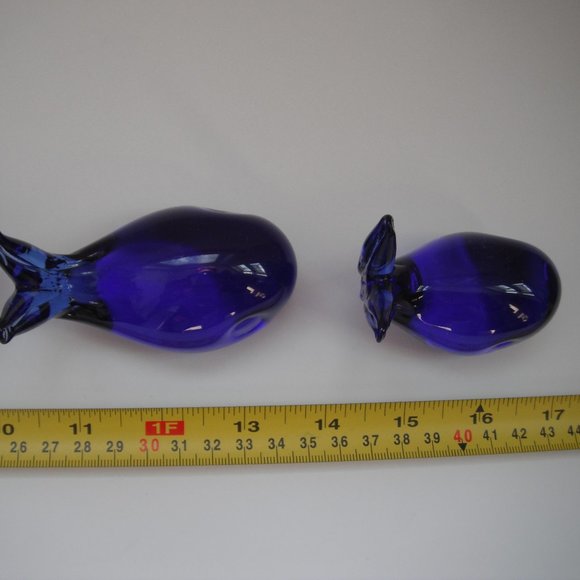 Lot of 3 Murano Art Glass Style Whale Cobalt Blue Paperweight Figurine Vintage - Picture 6 of 8